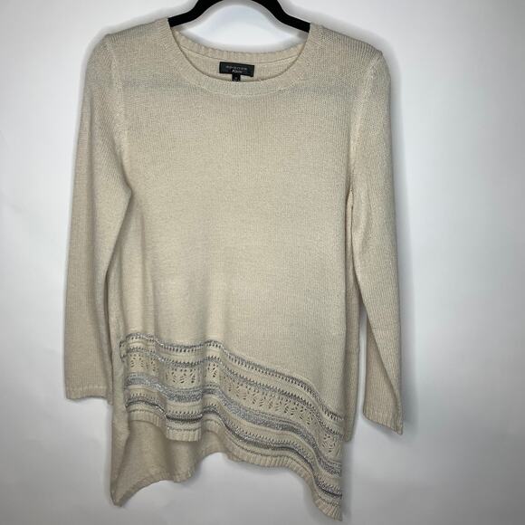 Spense Knits Cream Silver Asymmetric Sweater Sz Medium - Picture 5 of 9